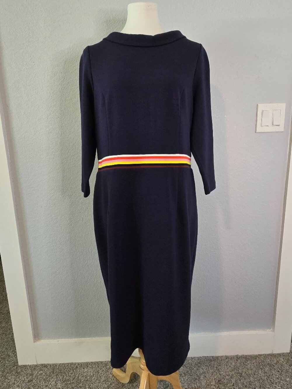 Boden Navy Rainbow Stripe Midi Dress Size 14R